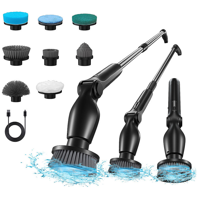 Nettoyeur rotatif : nettoyeur USB rechargeable, brosse de nettoyage rechargeable avec manche télescopique de 137 cm, poignée réglable, convient à la
