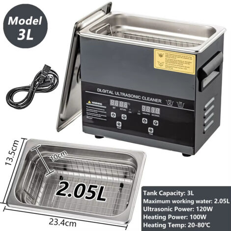 Nettoyeur ultrasonique 3 litres – 40 kHz – minuterie digitale – fonction chauffage – nettoyage bijoux et outils