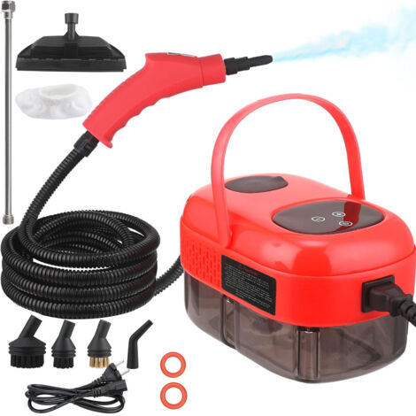Nettoyeur Vapeur 2500W 1,1 L Réservoir d'Eau 3 Bar 10 Accessoires Polyvalents pour le Nettoyage, Canapés, Carrelage, Voitures, Rouge