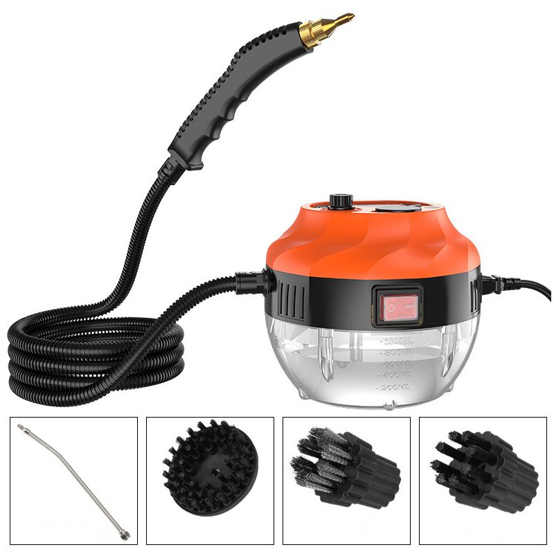 Nettoyeur Vapeur 2500W, Nettoyeur Vapeur à Main, 1L Réservoir d'eau, avec 3 Têtes de Brosse Réglables sur 6 Niveaux, 10S Chauffage Rapide Nettoyeur