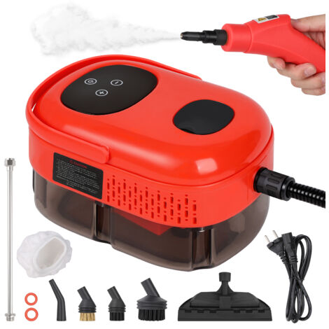 Nettoyeur Vapeur à Main Portable 2500W Réservoir d'Eau 1100ML sous Pression de 3 Bar 105°C pour Maison/Auto/Terrasse, Rouge