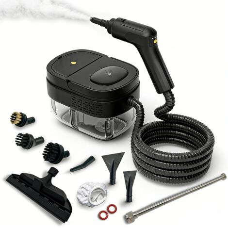 Nettoyeur vapeur, appareil de nettoyage ménager, 3 vitesses, grande capacité de 1600 ml, protection anti-brûlure (Noir - Kit de 9 pièces)