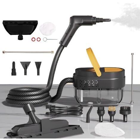 Nettoyeur Vapeur, Nettoyeur Vapeur à Main Polyvalent 2500 W avec 3 Vitesses Réglables et 9 Types de Buses, Portable 1600 ml Haute Pression pour la Maison et la Voiture