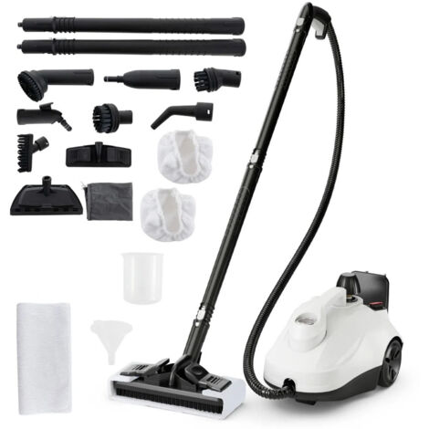 Nettoyeur Vapeur Portable de 2000W pour Maison Machine à Nettoyer à Vapeur Roulante avec 15 Accessoires & Réservoir de 1,8 L Blanc