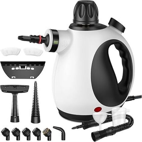 Nettoyeur Vapeur Portable, Nettoyeur à Vapeur Portatif Polyvalent avec Verrouillage de Sécurité et 14 Accessoires pour la Salle de Bain, les Fenêtres la Cuisine(Noir&Blanc)