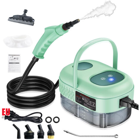 Nettoyeur vapeur portatif 2500 W, moteur vapeur haute température, réglage à 6 vitesses, réservoir d'eau de 1 L, pour salle de bain et cuisines (vert)