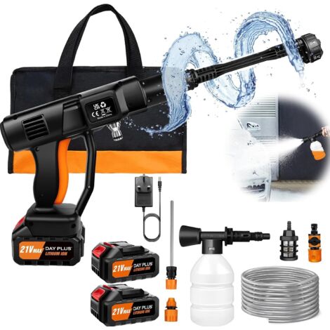 Nettoyeurs Haute pression Sans fil, Laveuse à jet Portable, Laveuse Haute Pression de 45 Bars/652 PSI avec 2 batteries de 3,0 Ah, Buse Réglable 6 en 1 et Tous les accessoires, Idéale pour le nettoyage