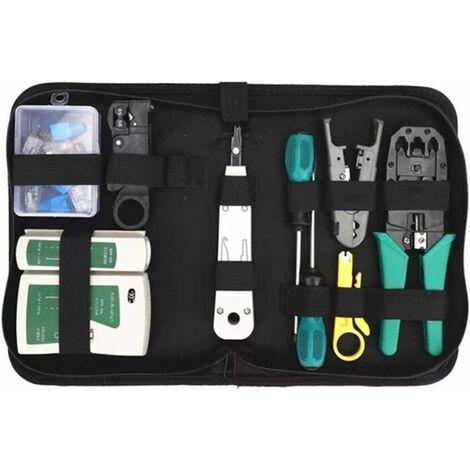 SWEEVT Network Cable Repair Maintenance Tool Kit Set 11 in 1 Portable Phone Cable Crimper 8P8C 4P4C 6P6C Connectors RJ45 RJ11 Cat5 Cat6 Cable Tester