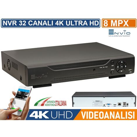 NETWORK VIDEO RECORDER NVR 32 CANALI 8MP 4K ULTRA HD ANALISI INTELLIGENTE P2P H.265AI