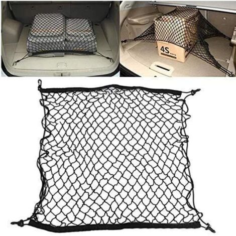Netz-Aufbewahrungsnetz, 70 x 70 cm Auto-Aufbewahrungsnetz, elastisches LKW-Netz, dehnbare Netztrennwand, Sicherheitsbarriere aus Nylon, Kofferraum-Organizer mit 4 Haken