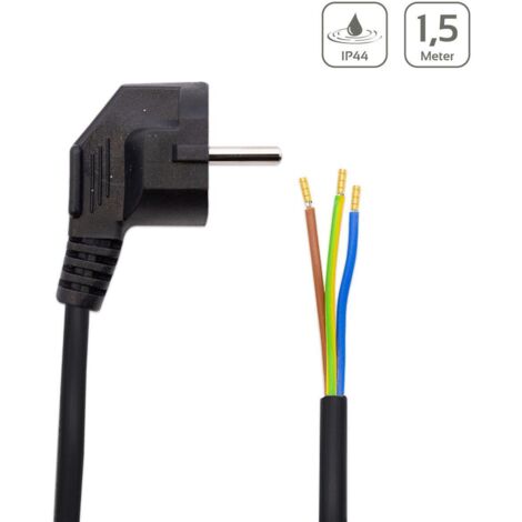 Netzkabel schwarz, 3-adrig mit Schutzkontaktstecker, 150 cm, offene Kabelenden 3-adrig
