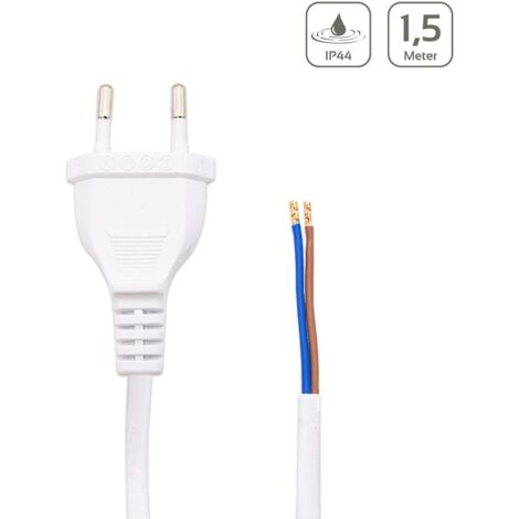 Netzkabel weiß, 2-adrig, mit Eurostecker, 150 cm, offene Kabelenden
