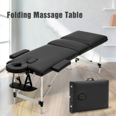 NEU Massageliege 3 Zonen Klappbar Massagetisch Massage Kosmetik Bank Tisch klappbar höhenverstellbare Aluminiumfüße Premium-PU-Leder Einfache Installation mit Tragetasche Schwarz