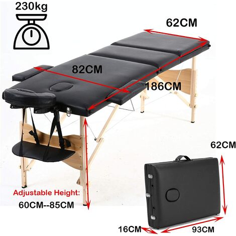 Neu Massagetisch Höhenverstellbar Massageliege Massagebank Mobile Kosmetikliege Klappbar Leicht Tragbar 3 Zone Holzfüßen mit einer Tragetasche (bis 230kg belastbar)
