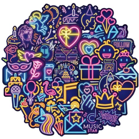 Neue Neon-Graffiti-Sticker-Tasche [50 Stück], Sticker für Laptop, Skateboard, Gepäck, Wasserflasche, Gitarre