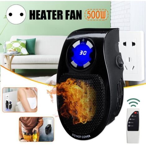 NEÜFU 500W Mini Chauffage électrique Soufflant Radiateur Prise EU LED télécommande Noir