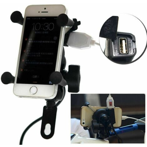 Neuf SUPPORT Téléphone GPS Moto Vélo Chargeur USB pr Phone Portable Guidon Mount