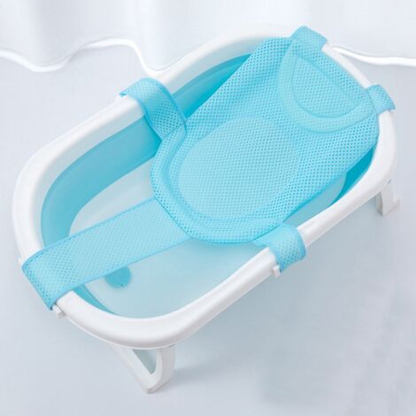 Neugeborenen-Badenetz mit rutschfesten Saugnäpfen und Sicherheitsgurt, ergonomischer Sitz – Blau