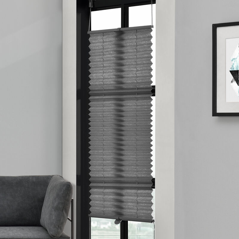 

Cortina plisada (45x125cm) Protector de luz y de sol - opaca - no hace falta taladro - gris