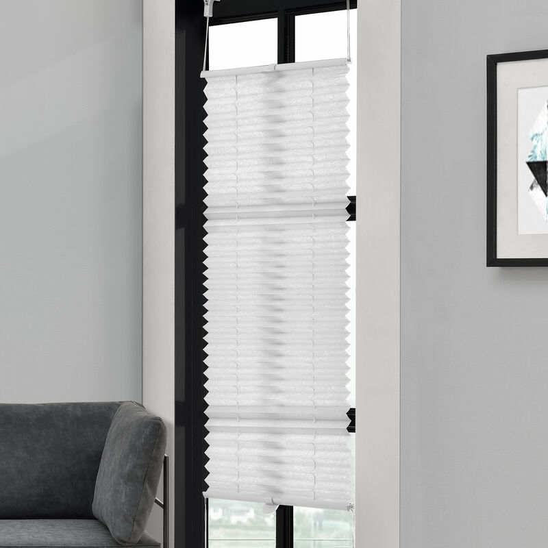 

Cortina plisada (70x125cm) Protector de luz y de sol - opaca - no hace falta taladro - blanca