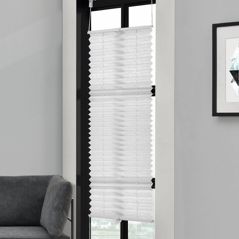 

Cortina plisada (60x150cm) Protector de luz y de sol - opaca - no hace falta taladro - blanca