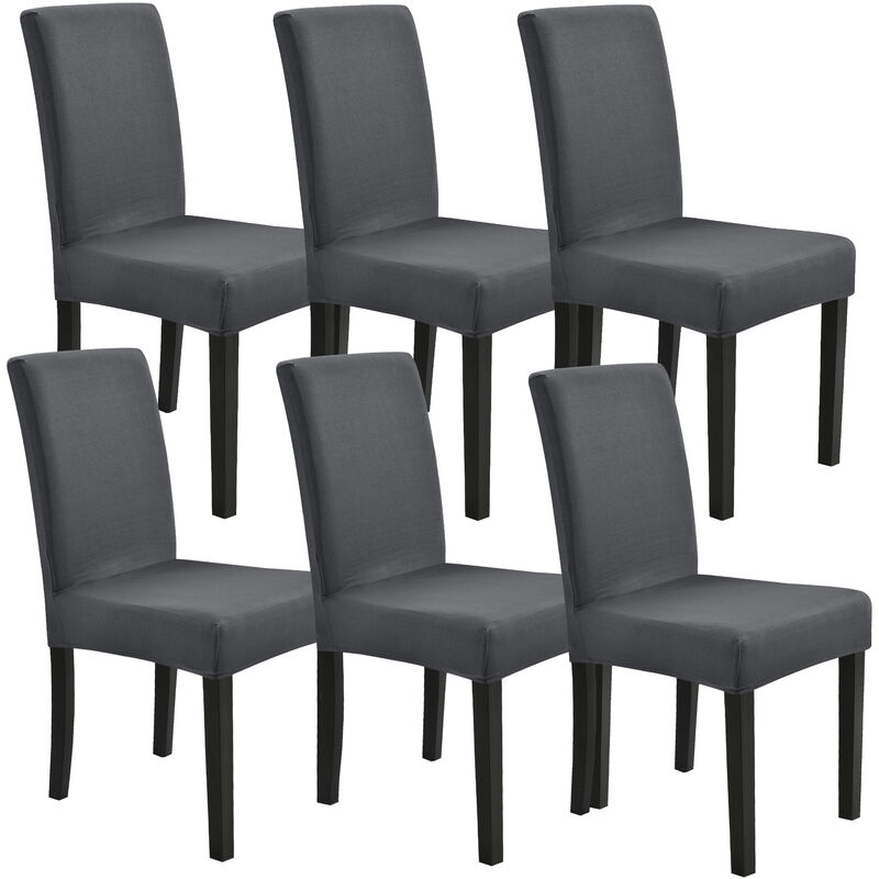 

Set de 6 x funda para silla en color gris oscuro material extensible y elástico para diferentes tamaños de sillas