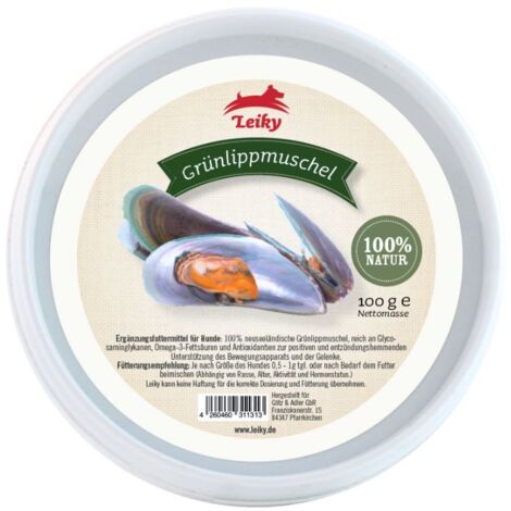 Neuseeländische Muschel 100 g  Ergänzungsmittel für Hunde und Katzen  Unterstützung von Gelenken und Knorpel  Chondroitin  Omega 3  Taurin  Leiky
