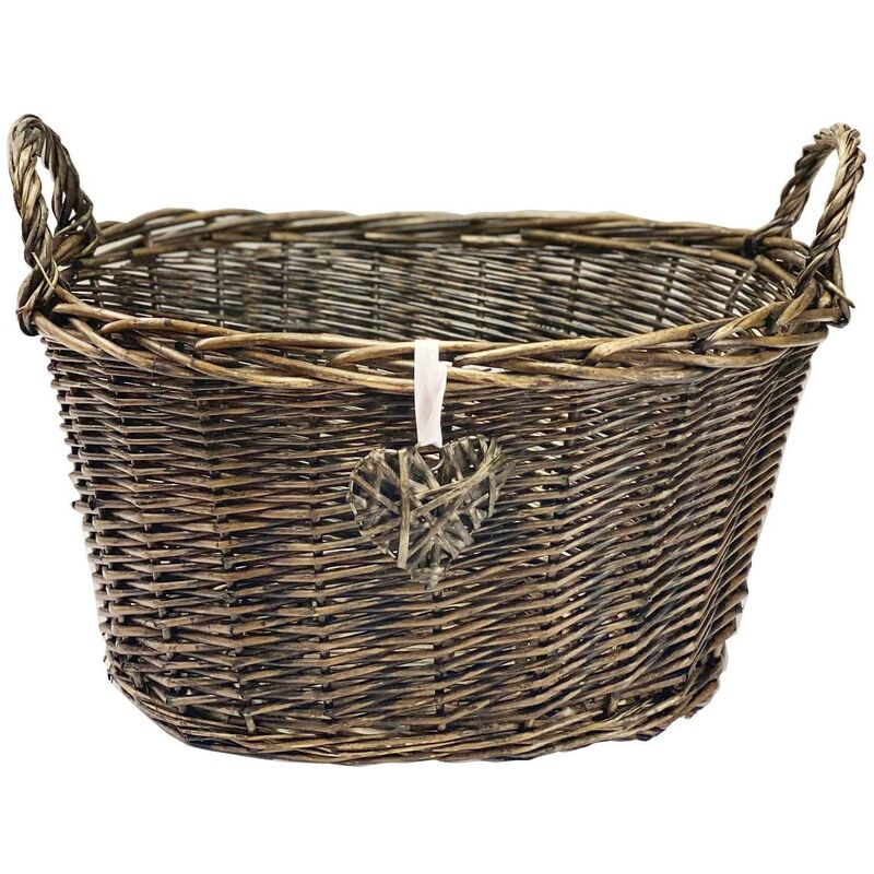 OVAL DEEP Neutral Oak Shabby Chic Wicker Kitchen Fruit Storage Baskets Xmas Hamper Basket[Oval Deep,Neutral,Medium (O) 28x24x22cm]
