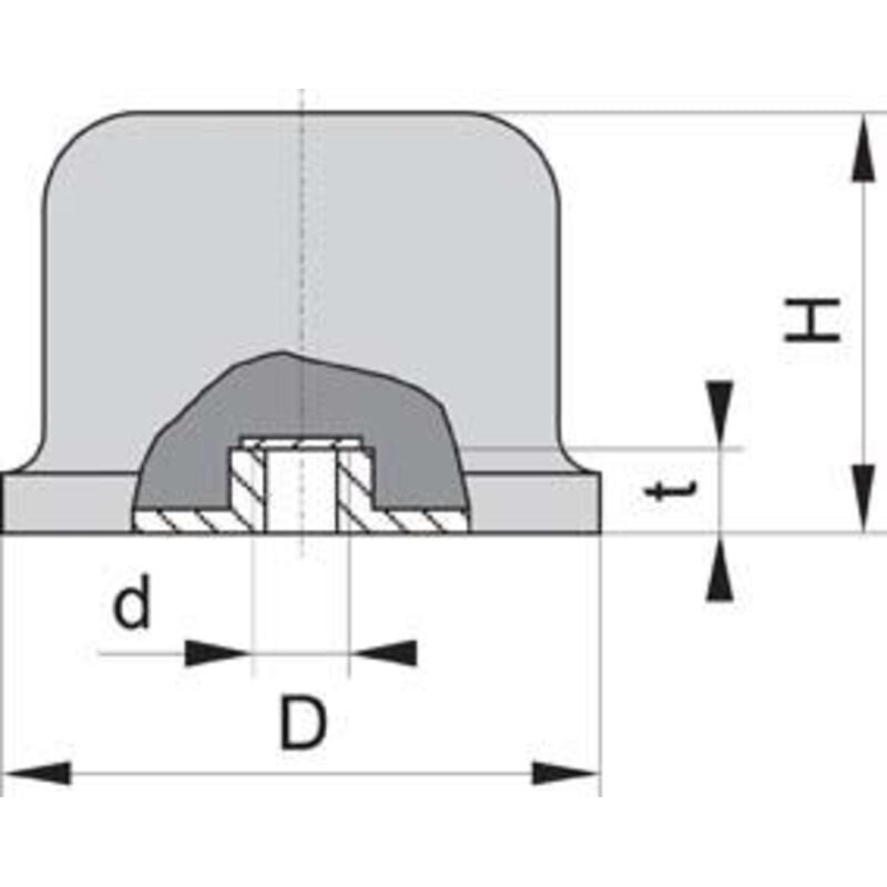 Gummi-Metall-Puffer Ballig Typ e D50xH35 M10 NR57