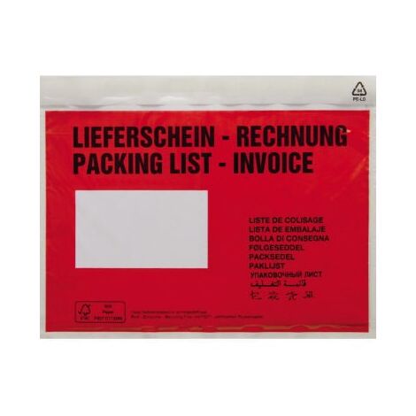 NEUTRALWARE Dokumententasche Lieferschein-Rechnung DIN C6 175 x 135 mm (B x H) Polyethylen rot 250 St./Pack.