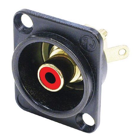 Neutrik Conector hembra de enchufe de montaje en panel RCA cromado negro con arandela aislante roja, ideal para proyectos de audio amplificadores, mezcladores, placas de altavoces y sistemas de audio