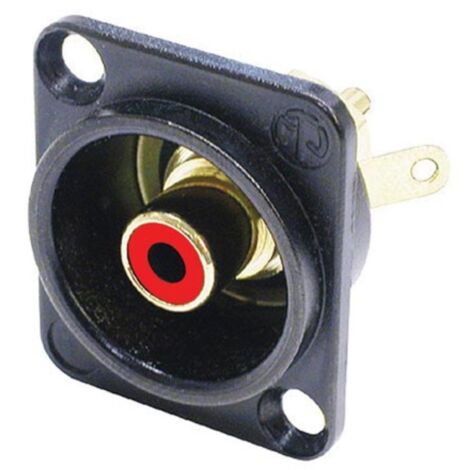 Neutrik RCA Buchse zum Einbau mit D-Form Gehäuse, schwarz verchromt mit rotem Isolator, ideal für Verstärker, Mischpulte, Audio-Racks, HiFi-Systeme oder DIY Audio Anwendungen
