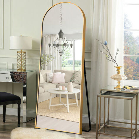 NeuType 163x54cm Ganzkörperspiegel Standspiegel Spiegel Groß Wandspiegel mit Ständer zum Stehen oder Anlehnen an die Wand, Bodenspiegel für Schlafzimmer Badezimmer Wohnzimmer Arched(Gold)