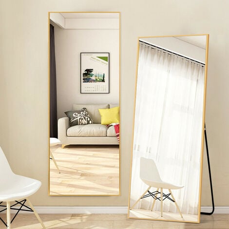 NeuType 163x54cm Ganzkörperspiegel Standspiegel Spiegel Groß Wandspiegel mit Ständer zum Stehen oder Anlehnen an die Wand, Bodenspiegel für Schlafzimmer Badezimmer Wohnzimmer Rechteckiger(Gold)