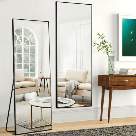 NeuType Ganzkörperspiegel 150x40cm HD Standspiegel zum Aufhängen oder Anlehnen an der Wand Spiegel Groß Wandspiegel für Wohn-, Schlaf-, Badezimmer und Ankleidezimmer Rechteckig Schwarz