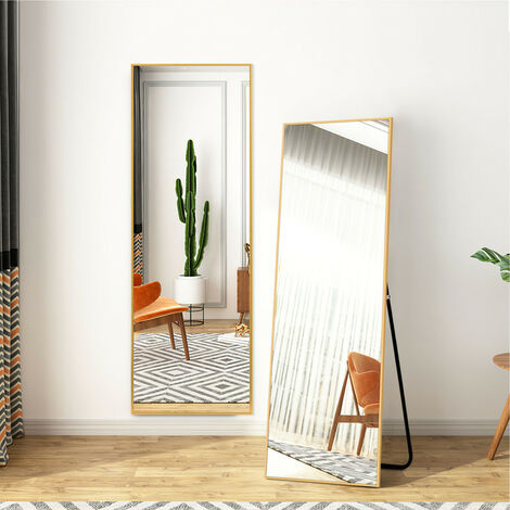 NeuType Rechteckiger Wandspiegel, volle Länge, zum Aufhängen oder Anlehnen an die Wand (140x40cm, Gold)