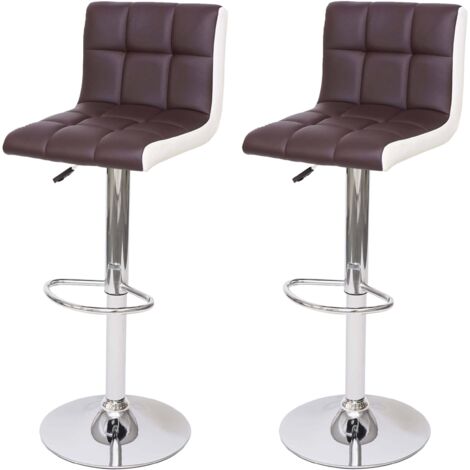 [NEUWERTIG] 2er-Set Barhocker HHG-232, Tresenhocker Barstuhl, höhenverstellbar Kunstleder braun-weiß, Chromfuß