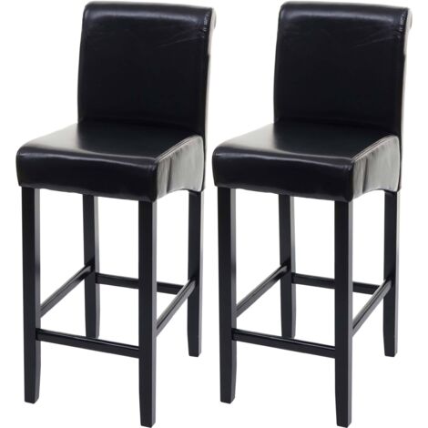 [NEUWERTIG] 2er-Set Barhocker HHG-717, Barstuhl Tresenhocker schwarz, dunkle Beine, Leder