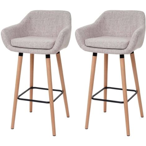 HHG [NEUWERTIG] 2er-Set Barhocker Vaasa T381, Barstuhl Tresenhocker Textil, creme grau