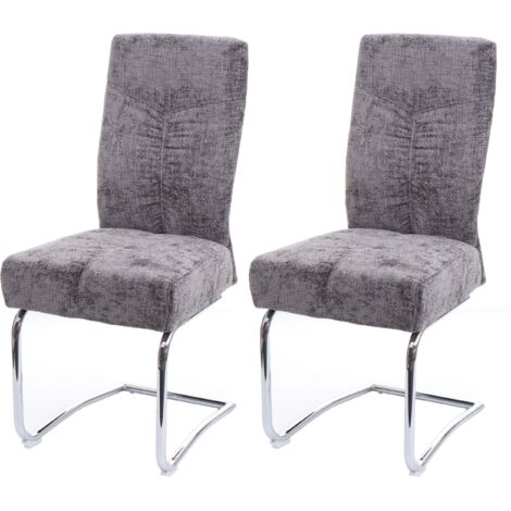 [NEUWERTIG] 2er-Set Esszimmerstuhl HHG-125, Küchenstuhl Freischwinger Stuhl Lehnstuhl, Metall Stoff/Textil Chenille dunkelgrau