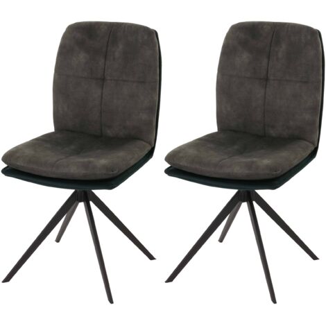 [NEUWERTIG] 2er-Set Esszimmerstuhl HHG-178, Küchenstuhl Lehnstuhl, drehbar Auto-Position, Metall Stoff/Textil grün