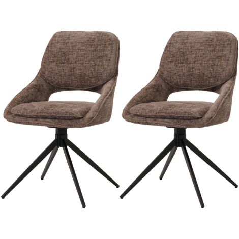 [NEUWERTIG] 2er-Set Esszimmerstuhl HHG-617, Küchenstuhl, drehbar Auto-Return, Stoff/Textil Chenille (490g/m²) Öko-Tex braun