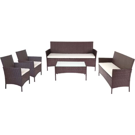 [NEUWERTIG] 3-2-1-1 Poly-Rattan Garten-Garnitur Hamar, Lounge-Set Sitzgruppe Sofa braun-meliert, Kissen creme