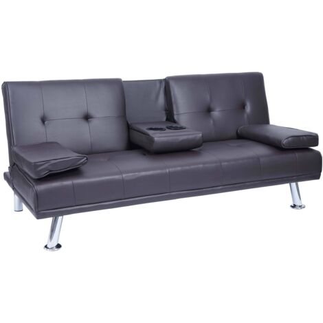 [NEUWERTIG] 3er-Sofa HHG-179, Couch Schlafsofa Gästebett, Tassenhalter verstellbar 97x166cm Kunstleder, braun