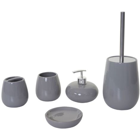 [NEUWERTIG] 5-teiliges Badset HHG-682, WC-Garnitur Badezimmerset Badaccessoires, Keramik grau