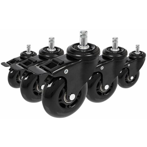 [NEUWERTIG] 5x Hartbodenrollen Rolo Skate 11mm 75 Mm Büro Stuhl Rollen Inkl. Bremse Schwarz B-Ware