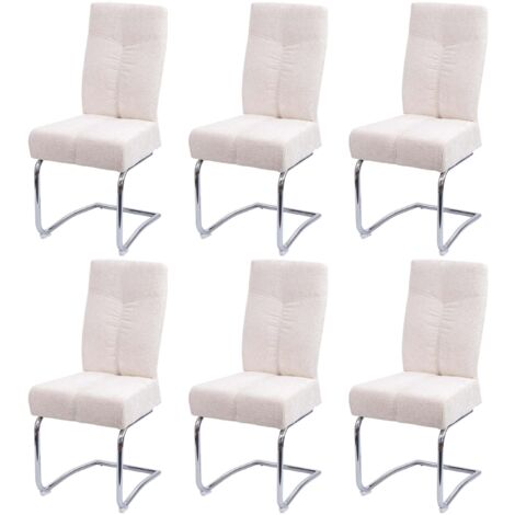 [NEUWERTIG] 6er-Set Esszimmerstuhl HHG-125, Küchenstuhl Freischwinger Stuhl Lehnstuhl, Metall Stoff/Textil Chenille creme