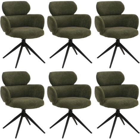 [NEUWERTIG] 6er-Set Esszimmerstuhl HHG-259, Küchenstuhl Stuhl, drehbar Auto-Return, Stoff (310g/m²) Chenille Öko-Tex olivgrün