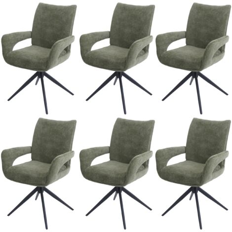[NEUWERTIG] 6er-Set Esszimmerstuhl HHG-273, Küchenstuhl, drehbar Auto-Return, Stoff/Textil Chenille (310g/m²) Öko-Tex grün