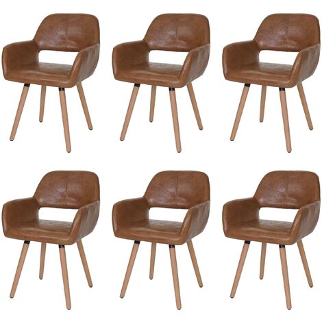 [NEUWERTIG] 6er-Set Esszimmerstuhl HHG-429 II, Stuhl Küchenstuhl, Retro 50er Jahre Design Kunstleder, Wildlederimitat, helle Beine